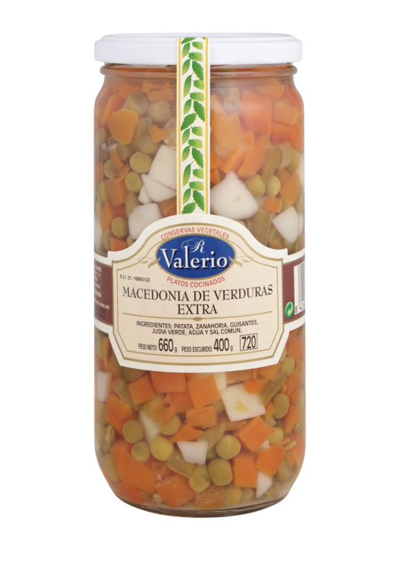 Macedonia verduras Valerio (bote cristal de – Frutas Pablos